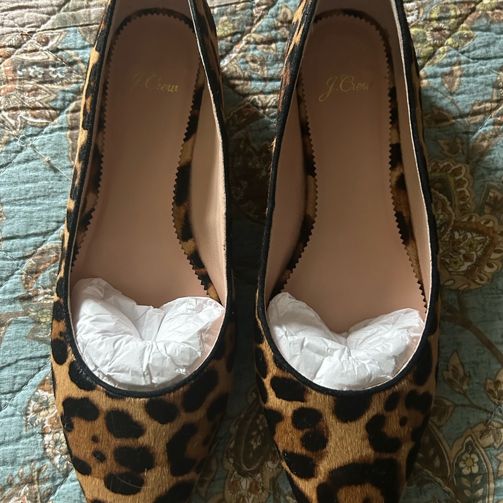 JCrew Leopard print calf hair flats
